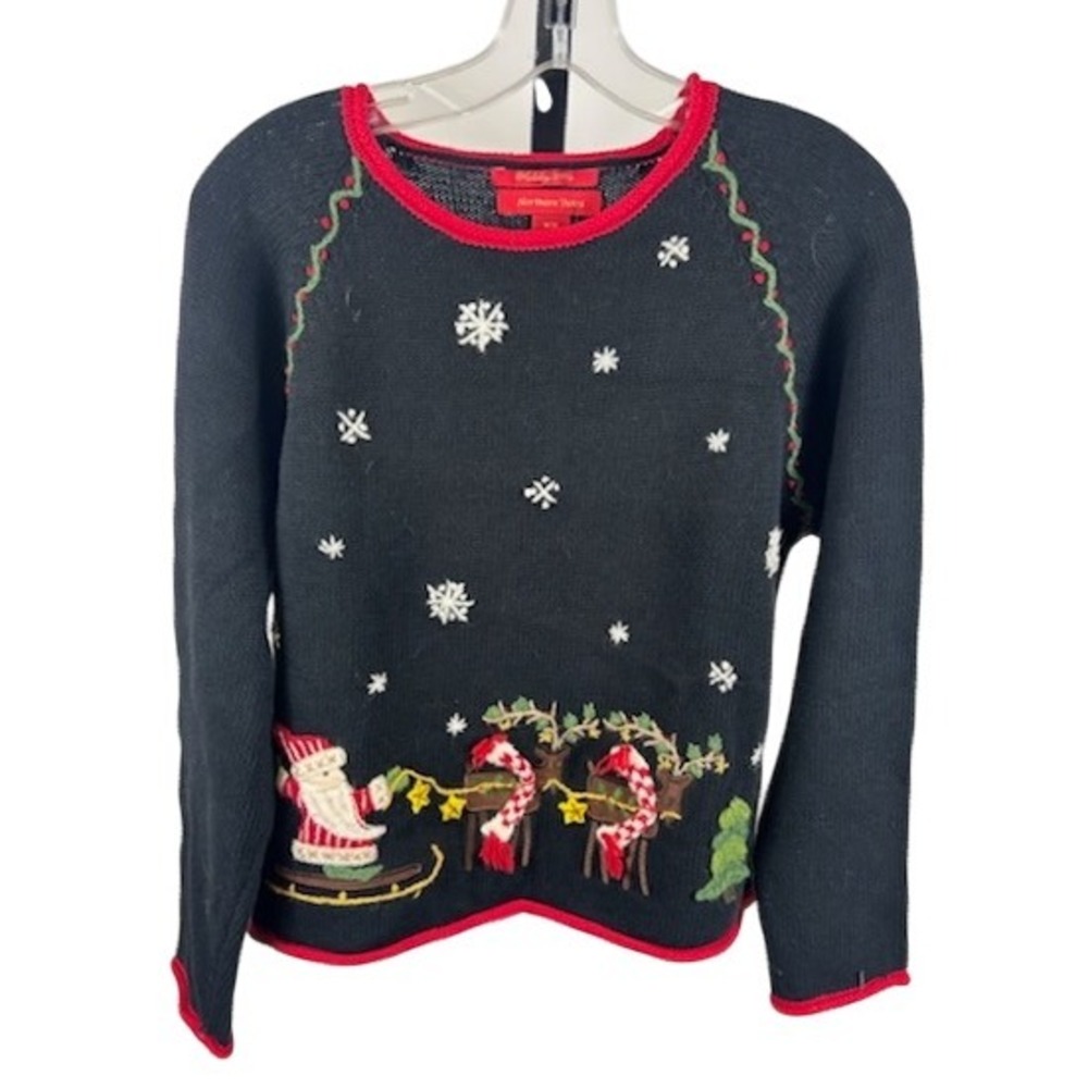 Northern‎ Isles Christmas Sweater Santa Reindeer Black Holiday 2004 Size Medium